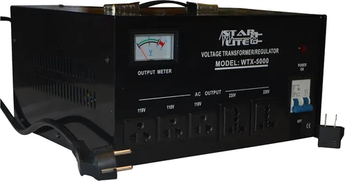 Vista 5 de Starlite Transformador convertidor de voltaje elevador y descendente de 5000 vatios WTX-5000, protección de fusibles y regulador automático