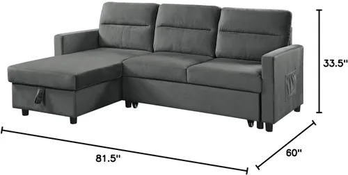 Vista 2 de Lilola Home Ivy - Sofá cama modular reversible de terciopelo de 82 pulgadas con diván de almacenamiento, sofá extraíble en forma de L que ahorra