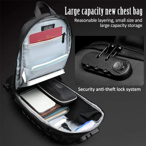 Vista 3 de ZUK - Mochila estilo bandolera antirrobo, impermeable, con puerto de carga USB, ligera, informal