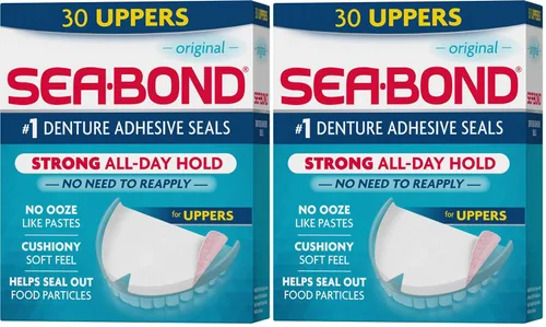 Vista 8 de Sellos Adhesivos Seguros para Dentaduras Sea Bond, Inferiores Originales, Sin Zinc, Sujeción Todo el Día, Sin Desorden, 15 Unidades (Paquete de 1)