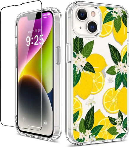 Vista 24 de Funda para iPhone 14 Pro con protector de pantalla, 6.1 pulgadas, transparente de cuerpo completo, a prueba de golpes, diseño floral, para niñas