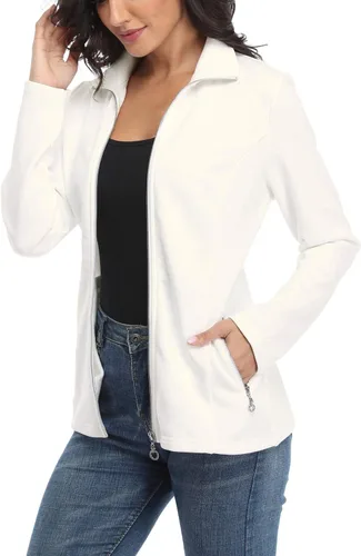 Vista 4 de Chaqueta con cremallera completa para mujer, cuello alto, sudadera sin capucha, de algodón, ajustada, con bolsillos
