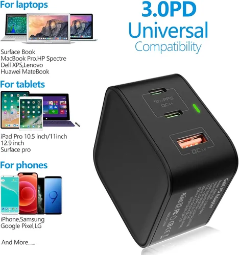 Vista 5 de 65W GaN USB C PD 3.0 QC 3.0 cargador, Surface Pro Mini cargador de viaje para Surface Pro 3/4/5/6/2017/Surface Go/Surface Laptop/Surface Book