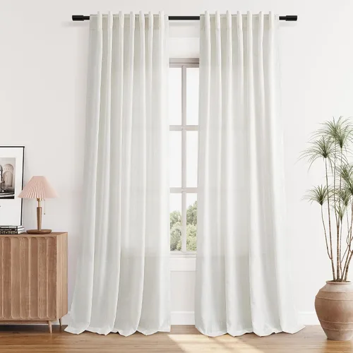 Vista 20 de Aersas Aqua Green Linen Curtains 84 Inches Long 2 Panels Set Back Tab Rod Pocket Living Room Curtain Farmhouse Rustic Light Filtering Hook Drapes