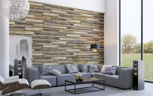 Vista 5 de WoodyWalls - Decoración de pared larga 3D Tablones de madera de teca Paneles únicos hechos a mano Juego de 6 Cambridge premium