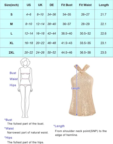 Vista 6 de GRACE KARIN Camiseta sin mangas con lentejuelas brillantes para mujer, cuello halter, nudo de cerradura y corte entallado