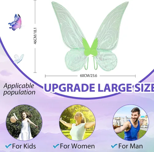 Vista 8 de caretoto Fairy Wings for Adults Halloween Fairy Costume Dress Up Sparkling Sheer Wings Angel Wings for Kids Girls Women