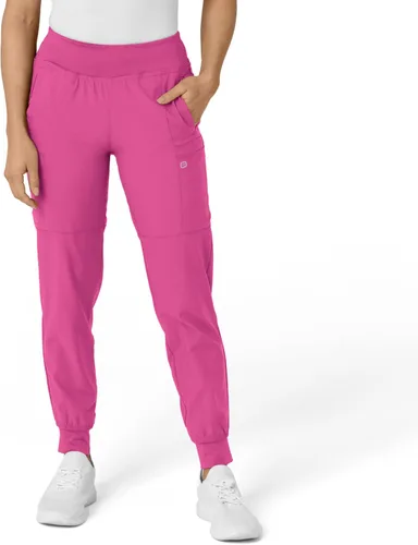 Vista 30 de Pantalón de hospital para mujer con cintura cómoda y estilo jogger, rojo, talla S Negro