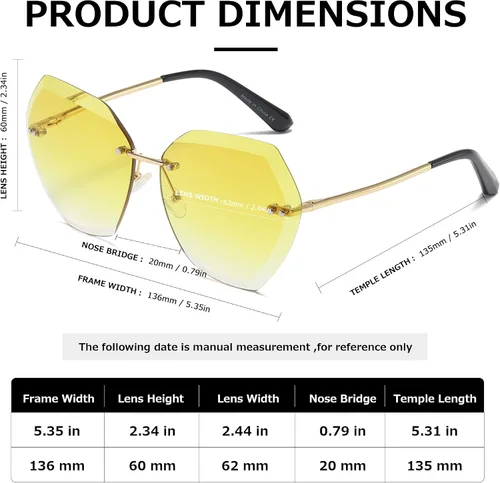 Vista 4 de AEVOGUE - Los lentes de sol para mujer, sin bordes, lentes de corte de diamante, de tamaño grande (AE0534)