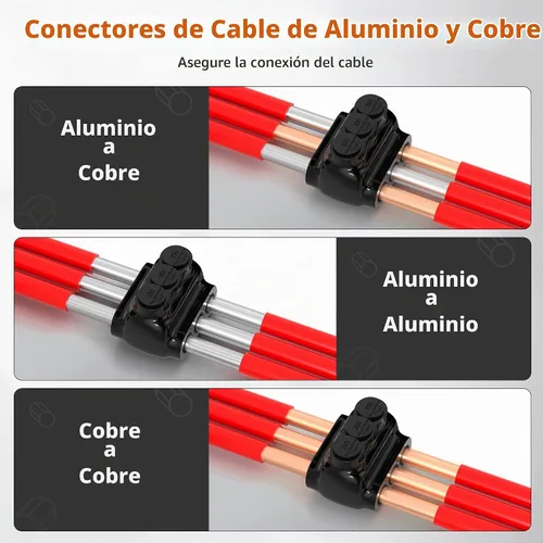Vista 4 de Joinfworld Conector Multi-Tap Aislado de 3 Puertos Conectores de Cable Calibre 350MCM-6 Conectores de Cable de Aluminio a Cobre Conectores