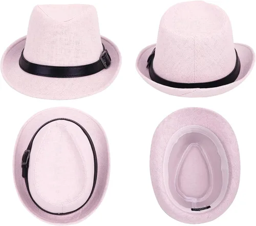 Vista 2 de Simplicity Sombrero de paja Trilby Fedora estilo Panamá con cinturón de cuero