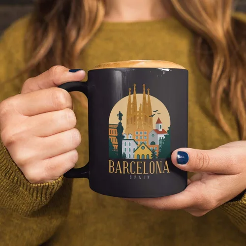 Vista 5 de Barcelona Lover Cup - Taza de recuerdo, Beautiful Landmark - Taza de té de café negro de 11 onzas