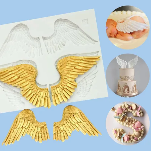 Vista 8 de Molde de fondant de alas para decoración de pasteles, moldes de silicona de chocolate con alas grandes para manualidades de azúcar, dulces