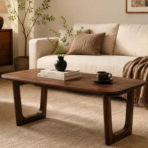 Vista 8 de ACCOHO - Mesa auxiliar rectangular grande de 51.2 pulgadas, color negro Center Table with U-Shaped Legs, Sturdy Base, Mid-Century Modern