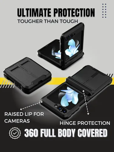 Vista 4 de CaseBorne V - Funda compatible con Samsung Galaxy Z Flip 5, funda protectora resistente con bisagra semiautomática y protector de pantalla de vidrio