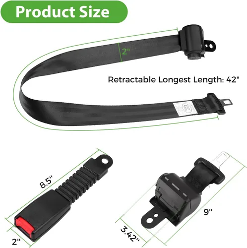 Vista 6 de 10L0L Kit de cinturones de seguridad universales para Yamaha EZGO Club Car Golf Cart, cinturones de seguridad legales retráctiles de 42 pulgadas
