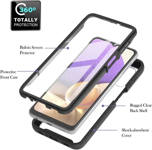 Vista 6 de IVY Funda resistente para Galaxy A32 5G 3in1 Heavy Armor con protector de pantalla incorporado para Samsung Galaxy A32 5G Case - Negro