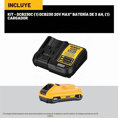 Vista 2 de DEWALT Paquete de batería de 20V MAX con cargador, 3 Ah, tiempo de funcionamiento extra largo (DCB230C) Cargador, tiempo de funcionamiento extra