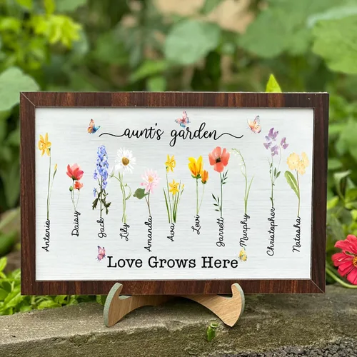Vista 15 de Nazenti Letrero personalizado con marco de jardín de la abuela con nombres de nietos y flor de nacimiento para regalo del día de la madre, regalos