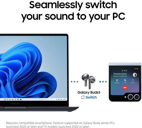 Vista 9 de SAMSUNG Galaxy Buds 3 AI True Auriculares Bluetooth inalámbricos verdaderos, ajuste de tipo abierto, cancelación activa de ruido, audio 360, control