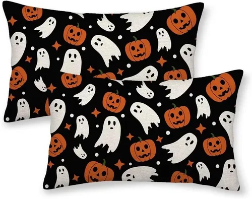 Vista 8 de Juego de 2 fundas de almohada de otoño de 16 x 16 pulgadas, con estampado de calabaza de otoño naranja quemado, fundas decorativas para cojín