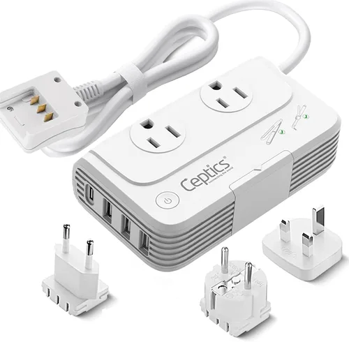Vista 13 de Ceptics Convertidor de voltaje de Sudáfrica - Convertidor de 200 W de 220 V a 110 V para dispositivos como rizador, alisador, cargadores, enchufe