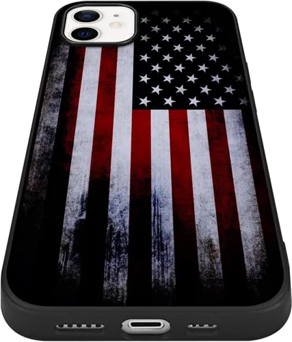 Vista 4 de Funda compatible con iPhone 12/12 Pro, patrón de bandera estadounidense, parte trasera de policarbonato duro, lados de TPU suave, protección a