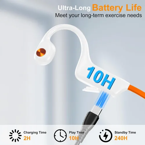 Vista 9 de Auriculares Bluetooth 6.0 de conducción ósea 2026, auriculares de oreja abierta con micrófono, carga tipo C, duración de la batería de 10 horas
