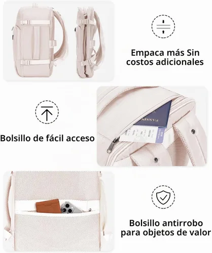 Vista 8 de ECOHUB Mochila de Viaje Mochila de Equipaje de Mano Beige