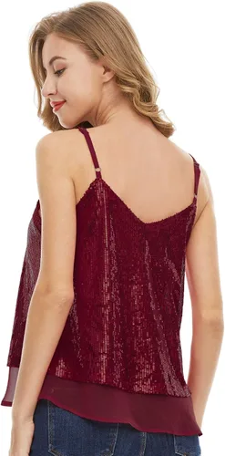 Vista 5 de SATINIOR Camiseta sin mangas de lentejuelas brillantes para mujer, chaleco de lentejuelas brillantes, chaleco de lentejuelas para fiesta de Navidad