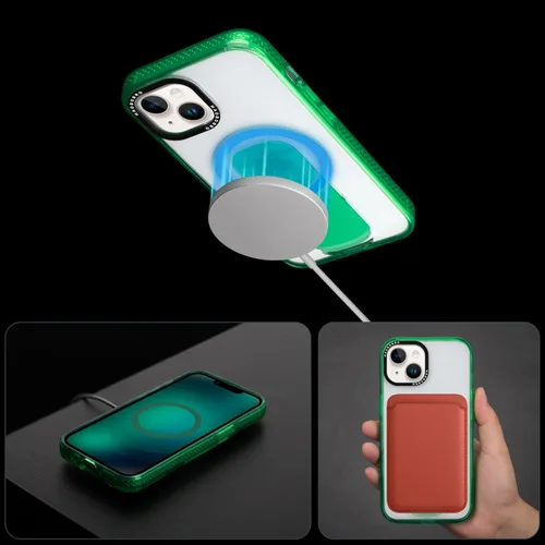 Vista 4 de HAOBOBRO Funda diseñada para iPhone 15 con soporte, compatible con MagSafe, parte trasera de policarbonato transparente antiarañazos + parachoques