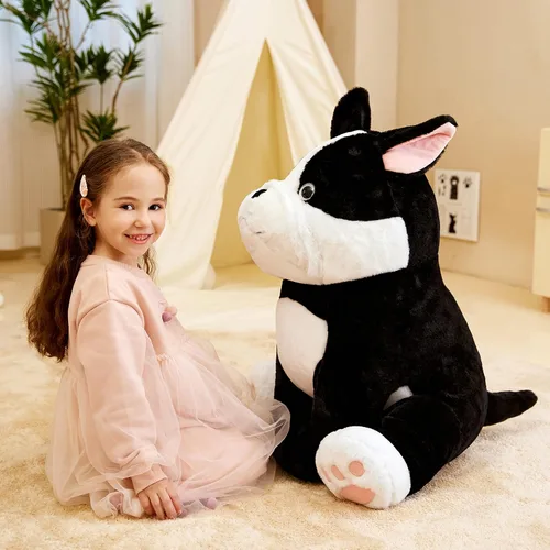 Vista 3 de IKASA Peluche de perro gigante de bulldog francés, juguetes suaves grandes de 25 pulgadas, juguetes suaves para cachorros grandes, tamaño enorme