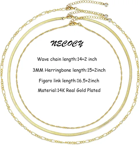Vista 5 de NECOCY Collar de espiga para mujer, chapado en oro de 14 quilates, collares de oro en capas, delicado collar de espiga de oro grueso, delgado