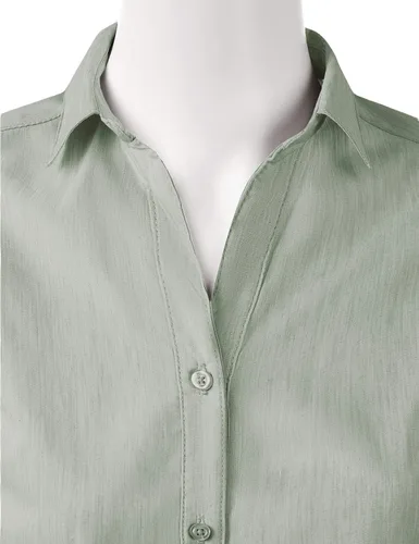 Vista 4 de Doublju - Camiseta básica de manga 34 con cuello de botón para mujer