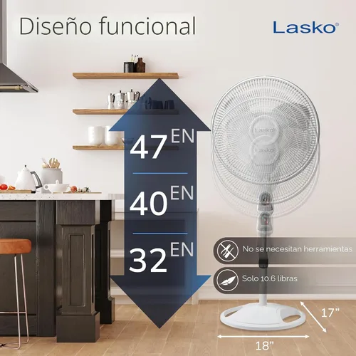 Vista 5 de Lasko 1646 - Ventilador de pedestal oscilante y ajustable con temporizador y control remoto para uso en interiores, dormitorio, sala de estar, Blanco