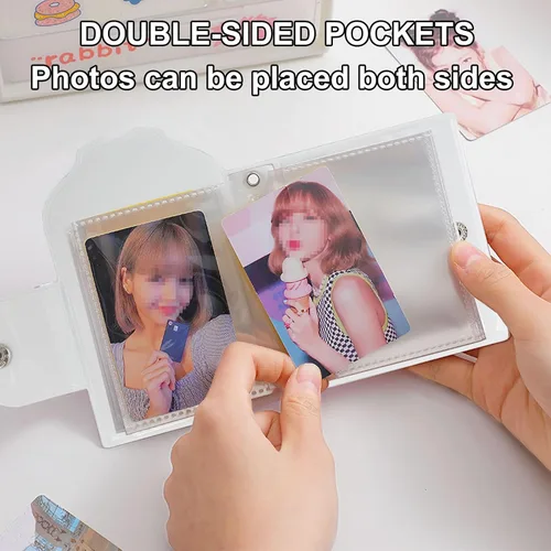 Vista 5 de Kpop - Mini álbumes de fotos de 3 pulgadas, 40 bolsillos, soporte para tarjetas fotográficas con lazo, patrón de corbatín, álbum de fotos para Azul