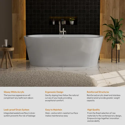 Vista 7 de Empava Bañeras independientes de diseño contemporáneo de lujo de 59 "de lujo para remojar el spa, moderno soporte solo, diseño contemporáneo