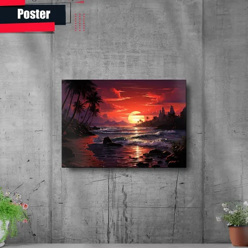Vista 2 de Neon Sunset Vibes Florida Synthwave Sunset Framed poster Print, Retro Miami Style Wall Art, Decor poster, Art Decor