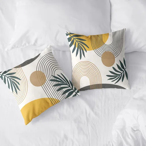 Vista 3 de Juego de 2 fundas de almohada abstractas bohemias de 16 x 16 pulgadas, modernas fundas de almohada de mediados de siglo, diseño de hojas verdes