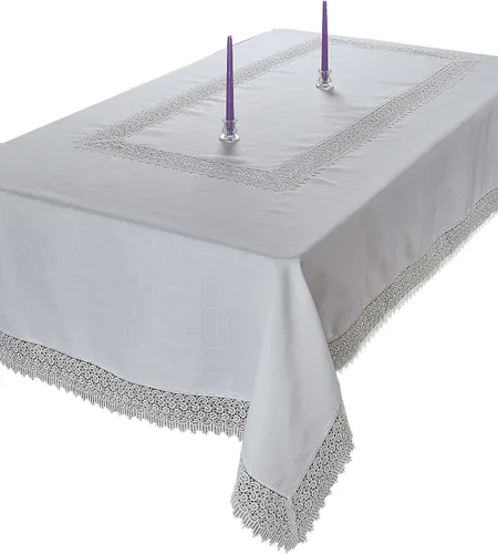 Vista 3 de Treasure Macramé Lace - Aspecto de lino - Mantel color crema 70 x 108 pulgadas, oblongo/rectangular