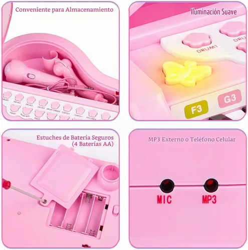Vista 4 de Amy&Benton - Piano de juguete para bebés niña o niños pequeños, regalo de cumpleaños para niños de 1, 2, 3 o 4 años, rosa