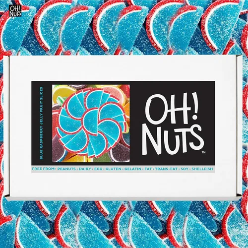 Vista 6 de Oh! Nuts Rebanadas de fruta de gelatina de frambuesa azul azúcar – Bolsa a granel de 5 libras Confitería tradicional masticable y dulce Sin
