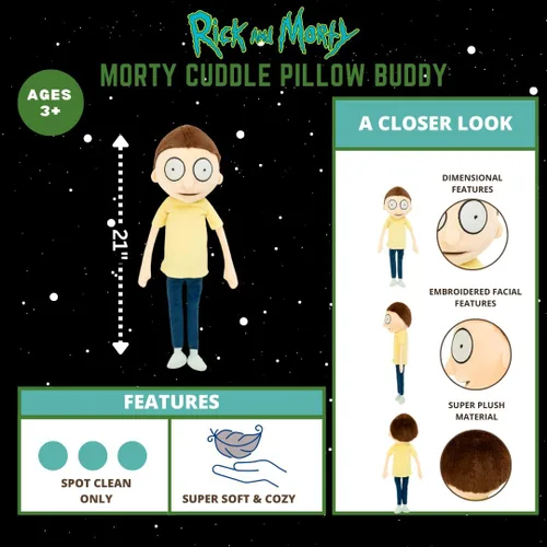 Vista 3 de Franco Collectibles Kidult Adult Swim Rick & Morty Peluche Súper Suave, (Producto 100% Oficialmente Licenciado), Morty
