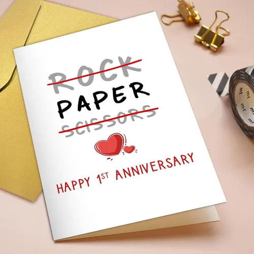 Vista 4 de Qiliji Tarjeta de feliz primer aniversario, divertida tarjeta de aniversario de boda de 1 año, tarjeta de felicitación de aniversario de papel