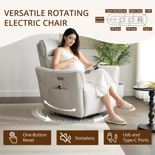 Vista 4 de Mecedora eléctrica para guardería reclinable con reposacabezas Vajilla Gris
