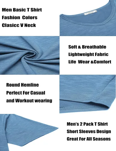 Vista 5 de COOFANDY Paquete de 2 camisetas de manga corta con cuello en V para hombre