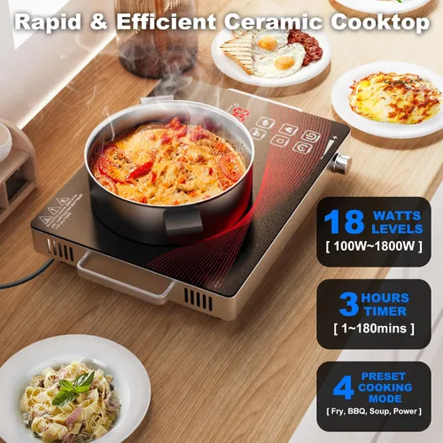 Vista 2 de 1800W Portátil Infrarrojo Estufa de Cocina de un solo Quemador Estufa Eléctrica de Vidrio de Cerámica Placa de Cocina Eléctrica Placa de Cocina