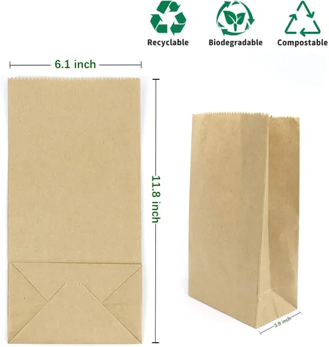 Vista 2 de Kslong - Bolsas de almuerzo de papel, 50 unidades, bolsas de papel marrón de 6 libras, 6.1 x 3.9 x 11.8 pulgadas, bolsas de papel kraft duraderas