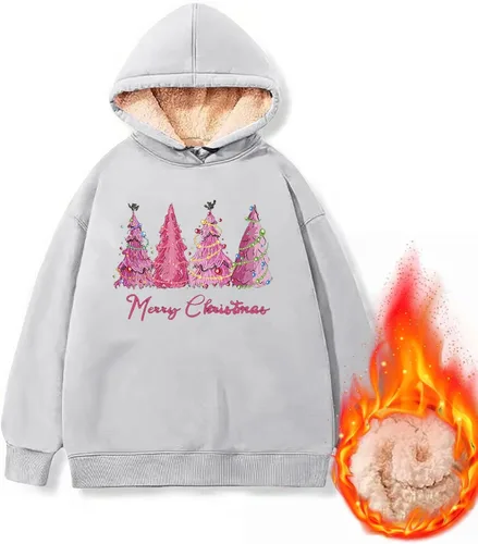 Vista 3 de Sudadera con capucha para mujer con estampado de Navidad y terciopelo grueso, cálido, suelto, sudadera con capucha para mujer con cremallera
