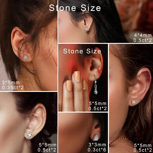 Vista 5 de SMILEST Aretes de halo de moissanita de 1 a 2 quilates para mujeres y hombres, diseño de princesa Cushion D Color VVS1 Clarity, aretes de diamantes